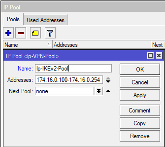 Настройка IKEv2 MikroTik, создание IP Pool для VPN клиентов